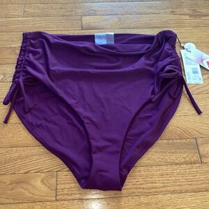 Calia Women's Ruched Side Tie High Rise Bottom XXL Deep Burgundy